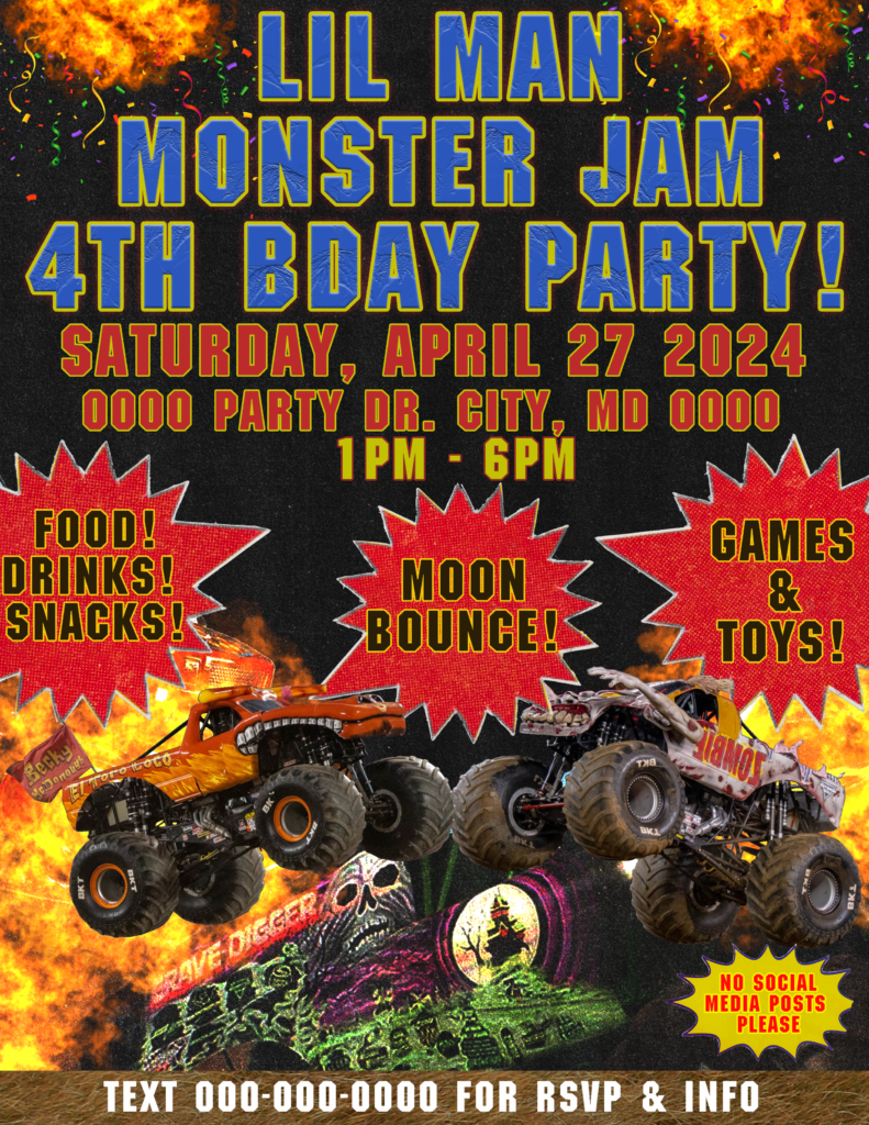 monster truck birthday flyer